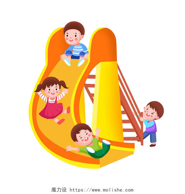 彩色卡通手绘61国际儿童节小孩滑滑梯素材原创插画海报